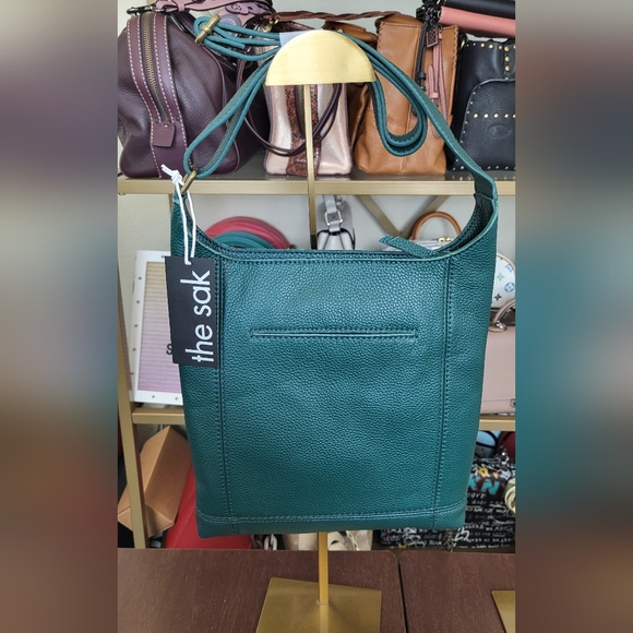 De Young Crossbody Bag THE SAK Pine Green Pebbled Leather NEW - Picture 2 of 6